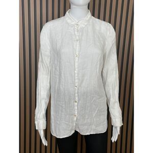 J. Jill Love Linen Essential Women's Shirt Button Up Long Sleeve Beach M White